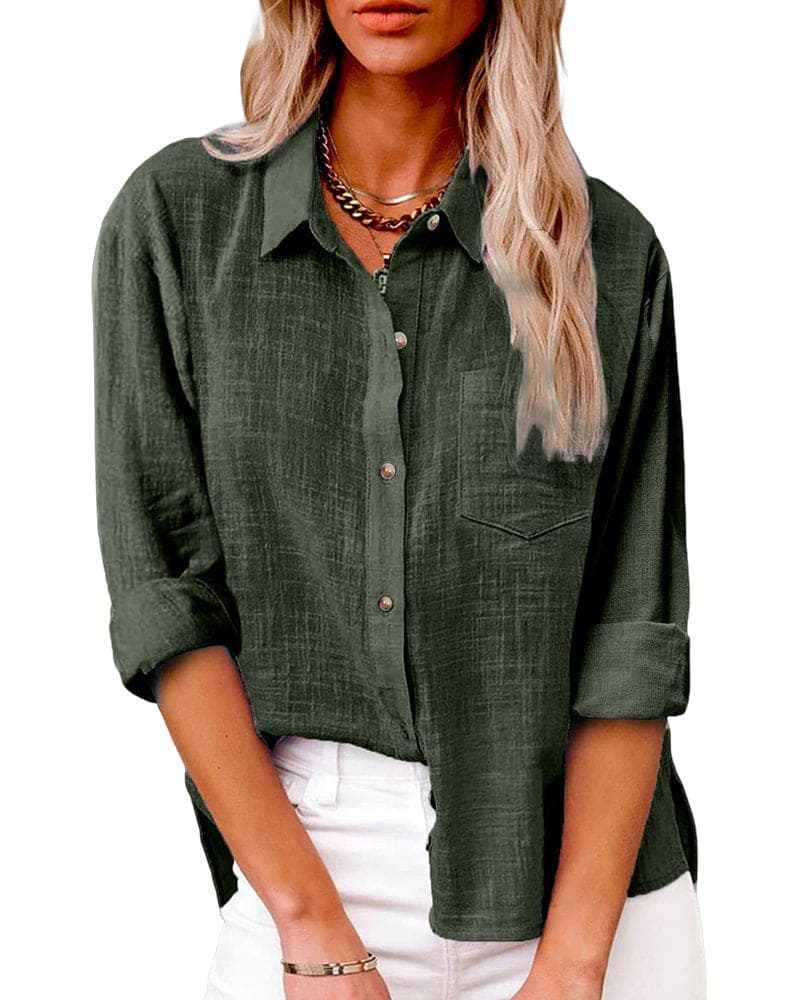 Camisa de manga larga con botones y cuello para mujer