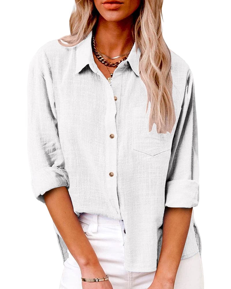 Camisa de manga larga con botones y cuello para mujer