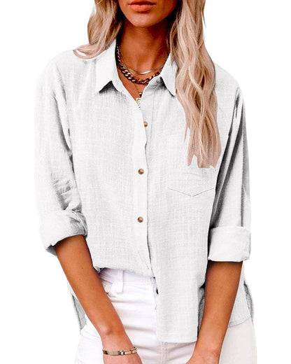 Camisa de manga larga con botones y cuello para mujer
