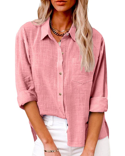 Camisa de manga larga con botones y cuello para mujer