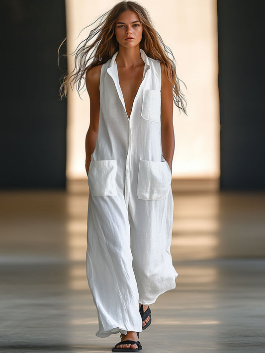 Tempest | Women's Sleeveless Wide Leg Jumpsuit - White - Image 5