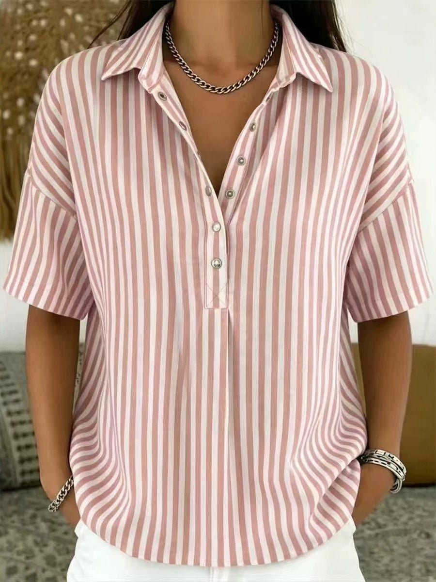 Thessa | Blusa de Manga Corta con Cuello y Estampado de Rayas para Mujer