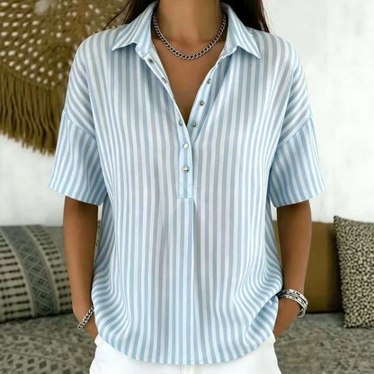 Thessa | Blusa de Manga Corta con Cuello y Estampado de Rayas para Mujer