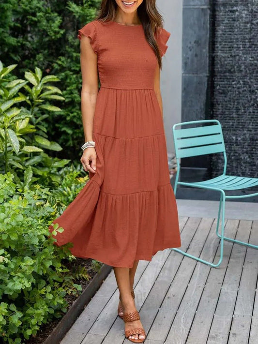 Tiered Maxi Dress Cap Sleeve Tummy Control - Light green