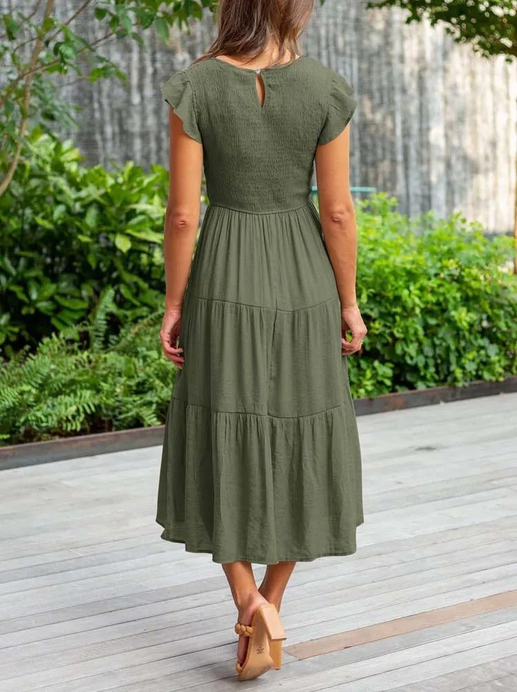 Vestido Maxi Capas Control Talle Manga Capuch