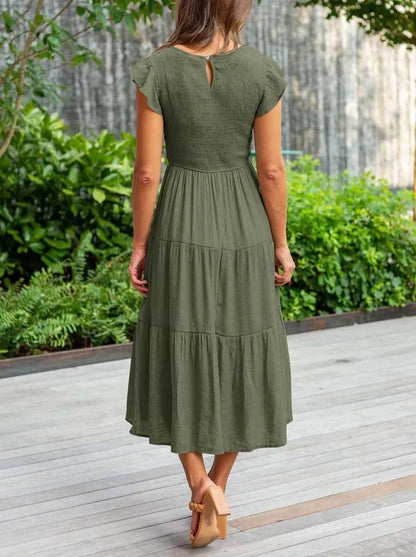 Vestido Maxi Capas Control Talle Manga Capuch