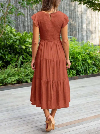 Vestido Maxi Capas Control Talle Manga Capuch