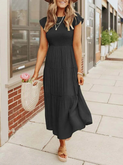 Vestido Maxi Capas Control Talle Manga Capuch