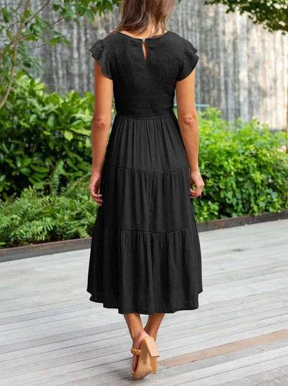 Vestido Maxi Capas Control Talle Manga Capuch