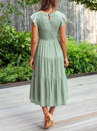Vestido Maxi Capas Control Talle Manga Capuch