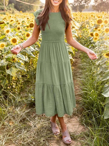 Vestido Maxi Capas Control Talle Manga Capuch