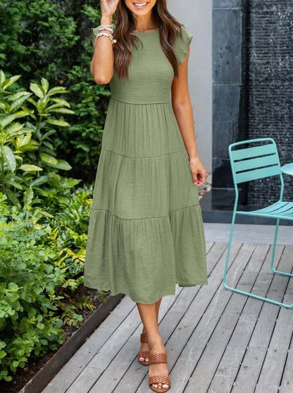 Vestido Maxi Capas Control Talle Manga Capuch