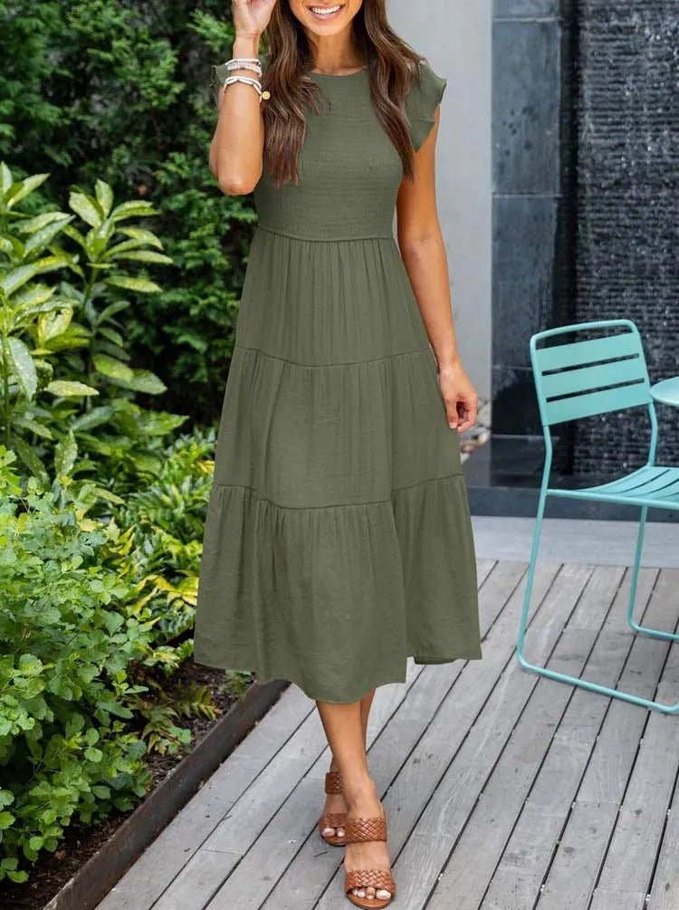Vestido Maxi Capas Control Talle Manga Capuch