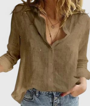 Camisa De Lino Con Cuello De Solapa Para Mujer