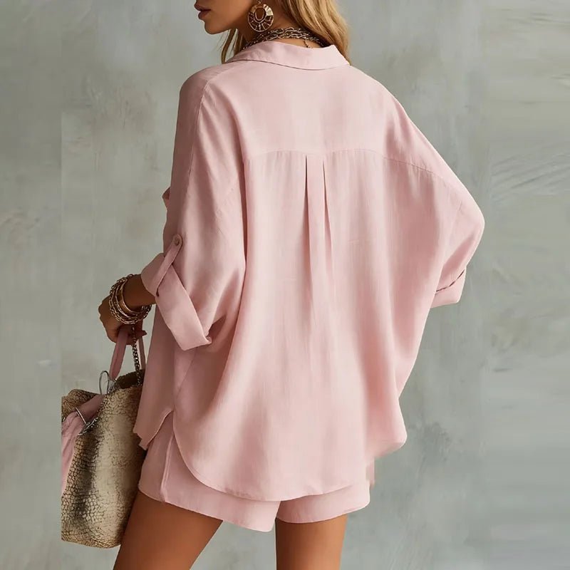 Conjunto de Lino de 2 Piezas con Camisa de Botones y Bermudas | Verano