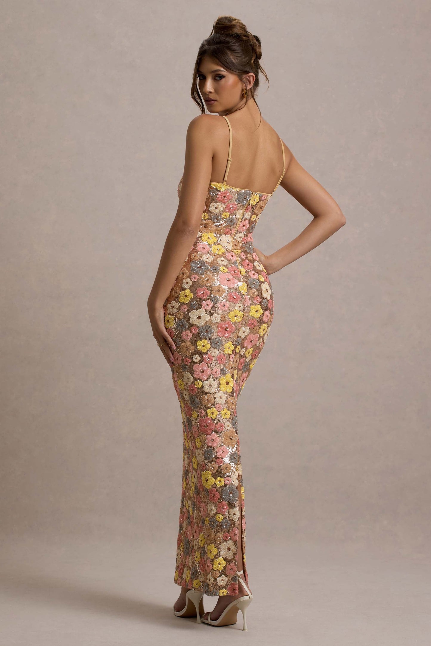 Vestido maxi ajustado con detalles brillantes para mujer, sofisticado para noche