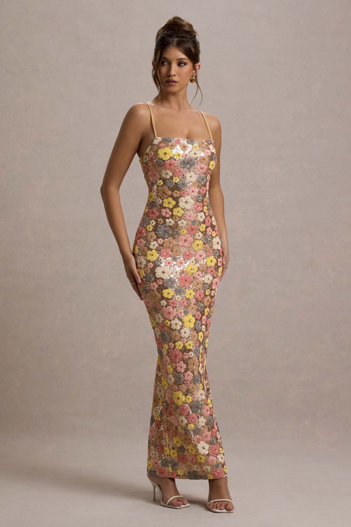 Vestido maxi ajustado con detalles brillantes para mujer, sofisticado para noche
