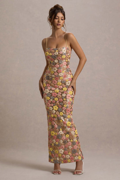 Vestido maxi ajustado con detalles brillantes para mujer, sofisticado para noche