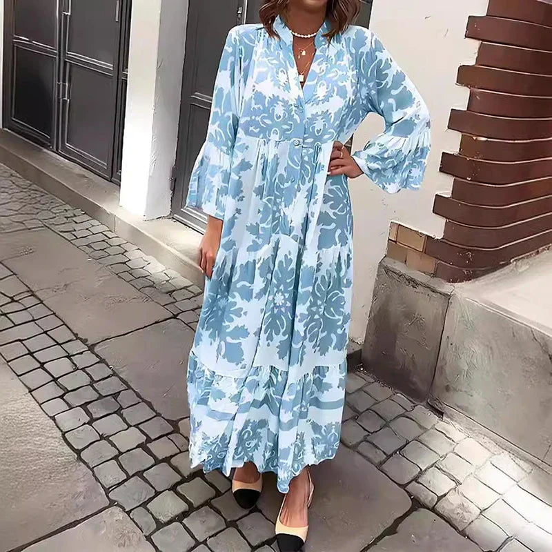 Vestido midi con estampado floral y manga larga para mujer