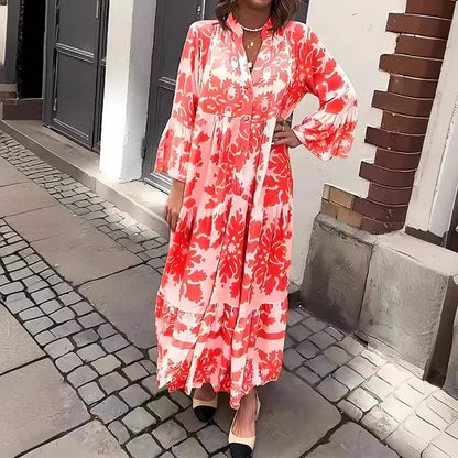 Vestido midi con estampado floral y manga larga para mujer
