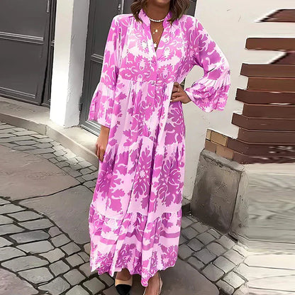 Vestido midi con estampado floral y manga larga para mujer