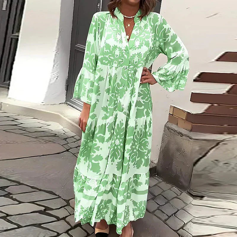 Vestido midi con estampado floral y manga larga para mujer