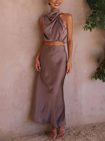 Conjunto de noche con cuello halter para mujer
