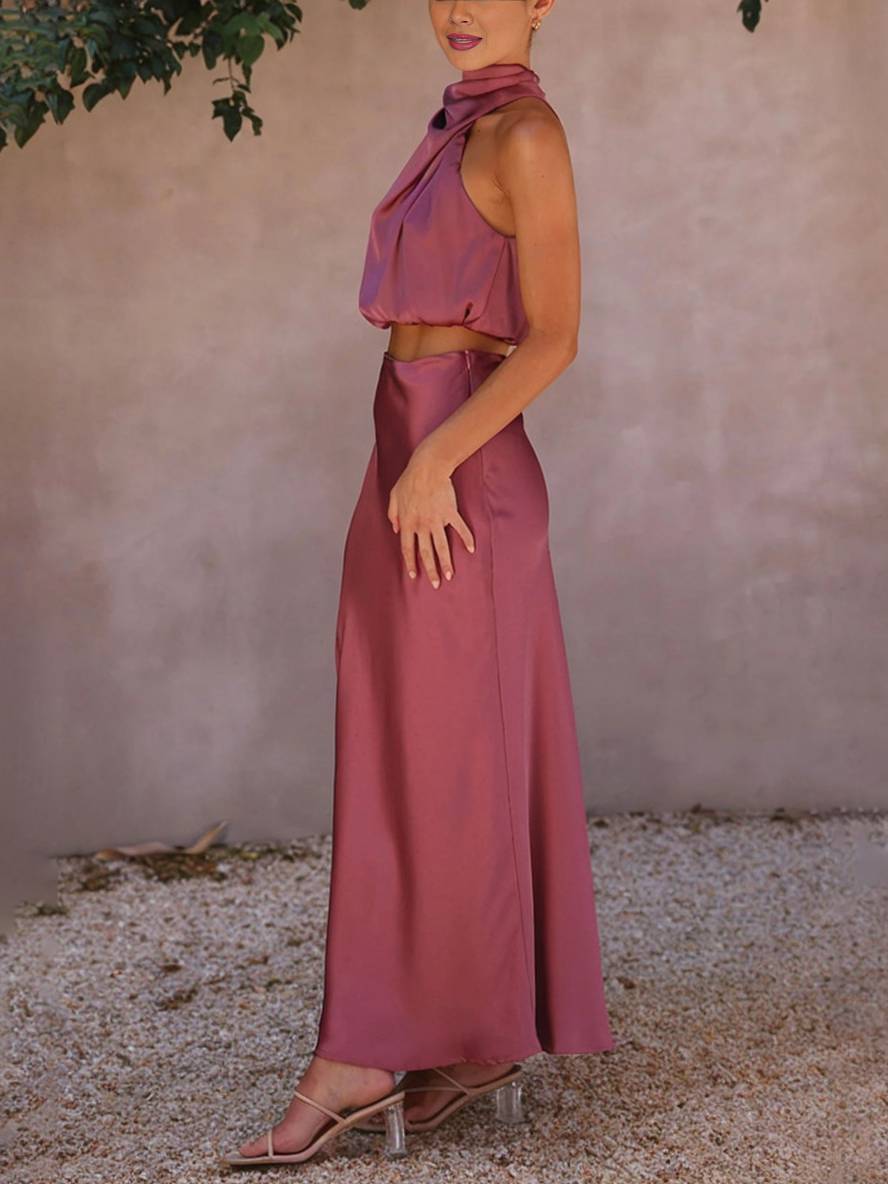 Conjunto de noche con cuello halter para mujer