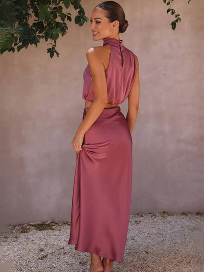 Conjunto de noche con cuello halter para mujer