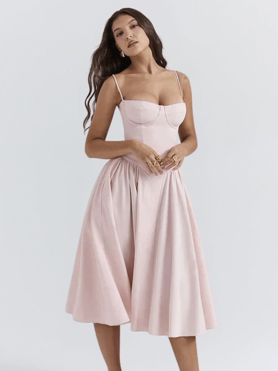 Vestido midi retro elegante para mujer, ligero y versátil para fiesta