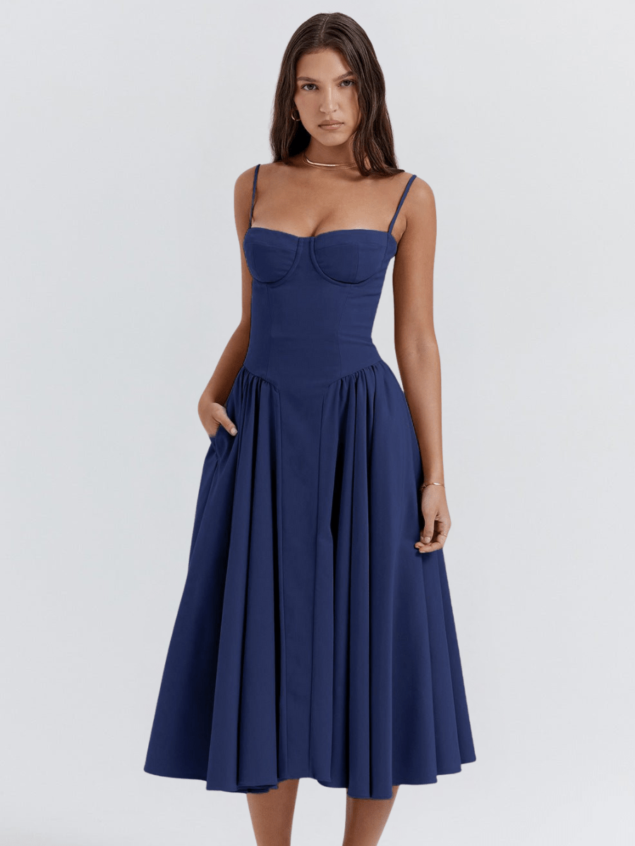 Vestido midi retro elegante para mujer, ligero y versátil para fiesta