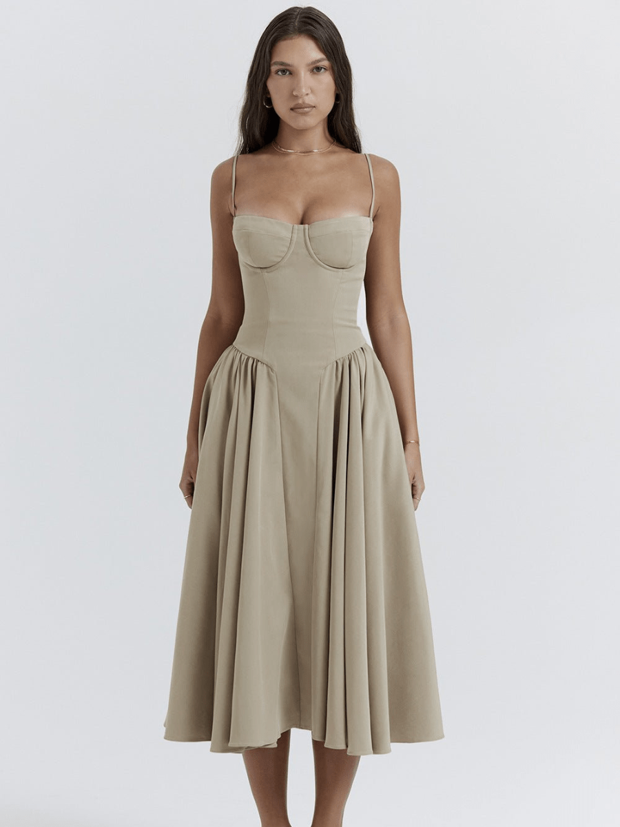 Vestido midi retro elegante para mujer, ligero y versátil para fiesta