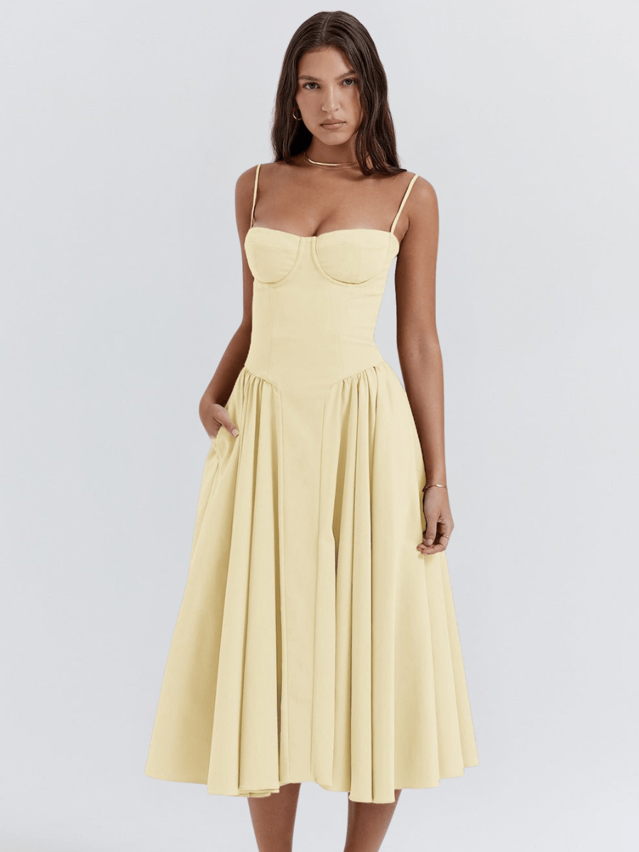 Vestido midi retro elegante para mujer, ligero y versátil para fiesta