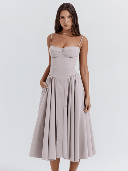Vestido midi retro elegante para mujer, ligero y versátil para fiesta