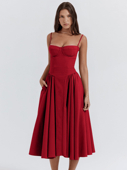 Vestido midi retro elegante para mujer, ligero y versátil para fiesta
