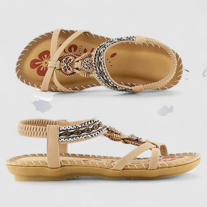 Sandalias ortopédicas con soporte plantar, tiras decorativas y plantilla acolchada para mujer, cómodas y elegantes para verano o diario