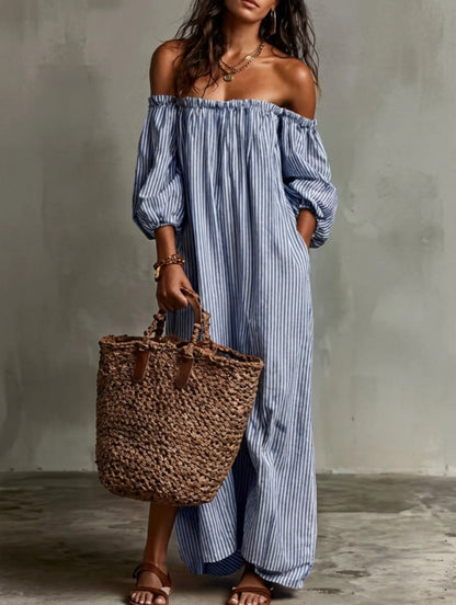 Vestido Largo Fluido con Hombros Descubiertos | Estilo Bohemio