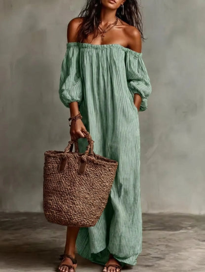 Vestido Largo Fluido con Hombros Descubiertos | Estilo Bohemio