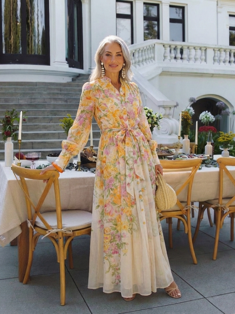 Vestido floral en Amarillo y Rojo - fresco y elegante