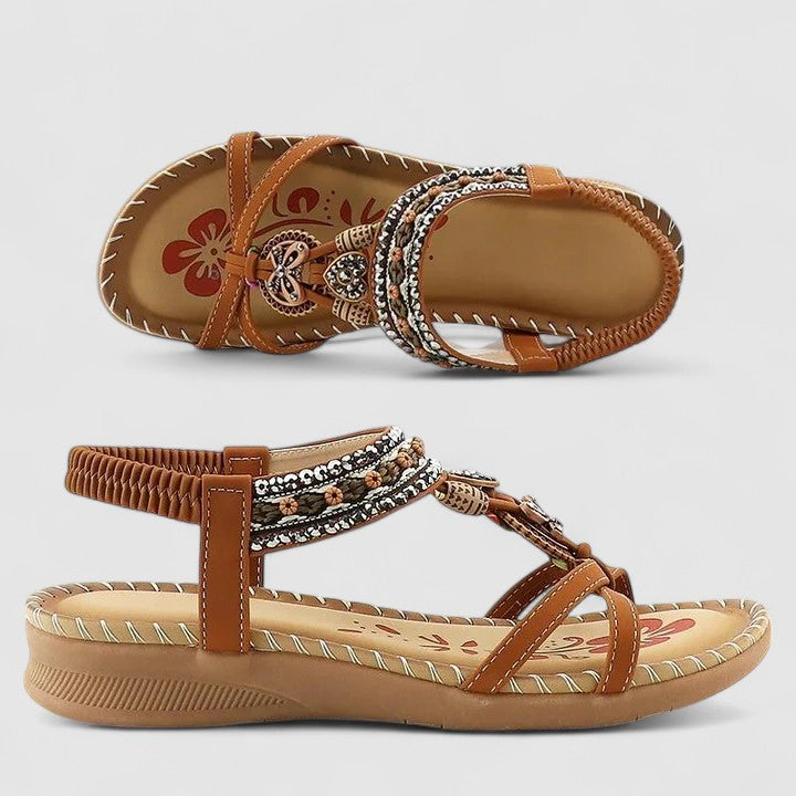 Sandalias ortopédicas con soporte plantar, tiras decorativas y plantilla acolchada para mujer, cómodas y elegantes para verano o diario