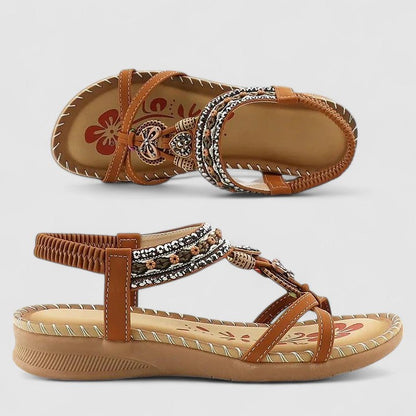 Sandalias ortopédicas con soporte plantar, tiras decorativas y plantilla acolchada para mujer, cómodas y elegantes para verano o diario