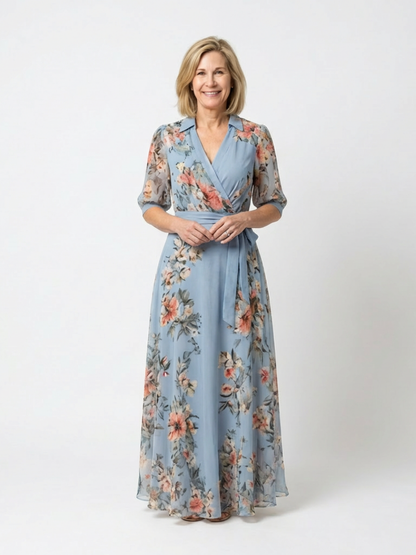Vestido maxi cruzado con cuello en V floral - fresco y elegante