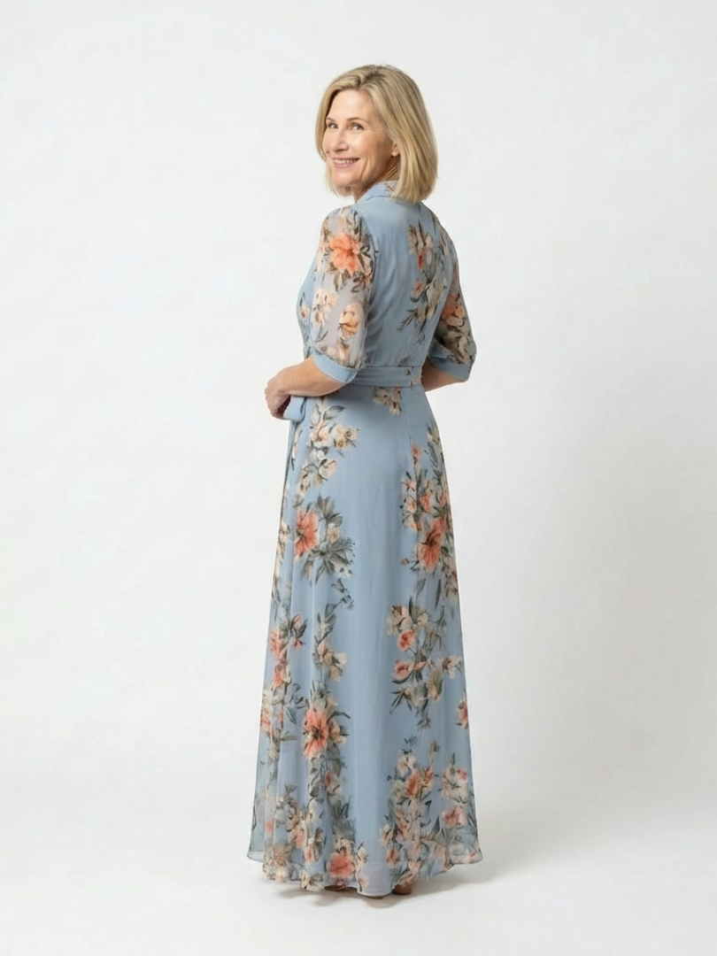 Vestido maxi cruzado con cuello en V floral - fresco y elegante