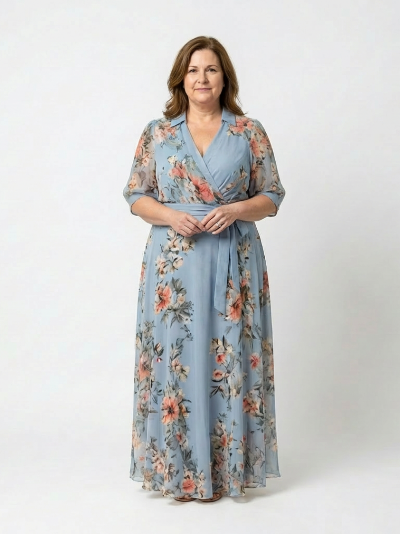 Vestido maxi cruzado con cuello en V floral - fresco y elegante