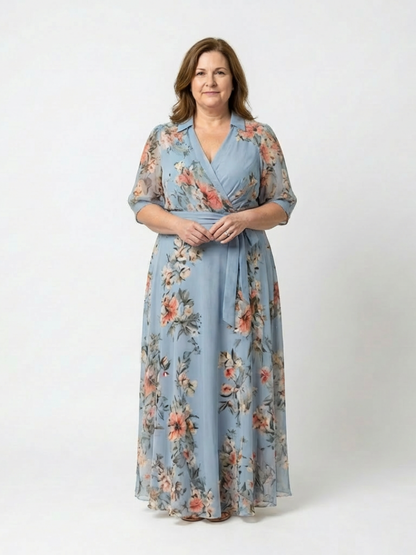 Vestido maxi cruzado con cuello en V floral - fresco y elegante