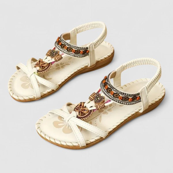 Sandalias ortopédicas con soporte plantar, tiras decorativas y plantilla acolchada para mujer, cómodas y elegantes para verano o diario