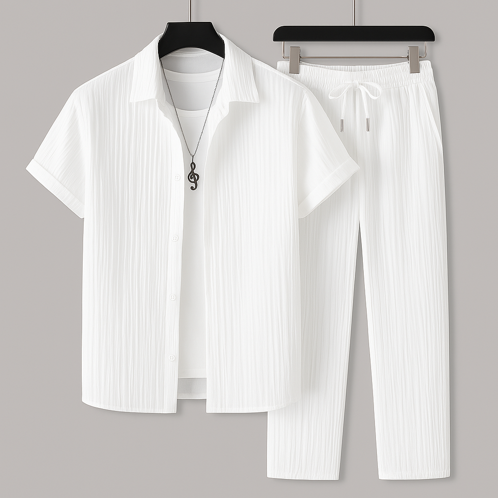 Set de lino para hombre con corte holgado, ligero y transpirable, ideal para días cálidos
