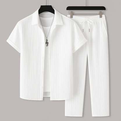 Set de lino para hombre con corte holgado, ligero y transpirable, ideal para días cálidos