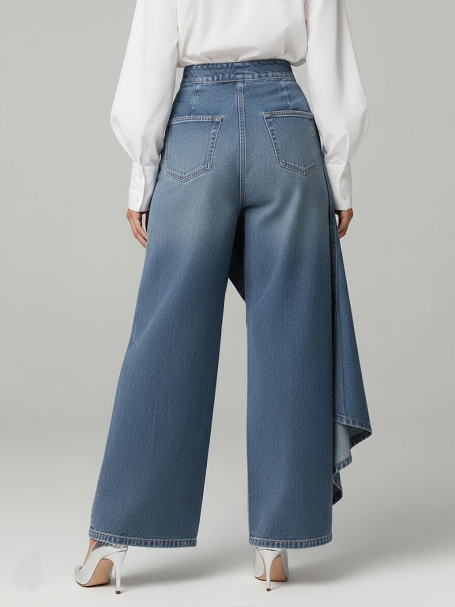 Pantalones Denim de Pierna Ancha con Tiro Alto y Botones | Corte Relajado