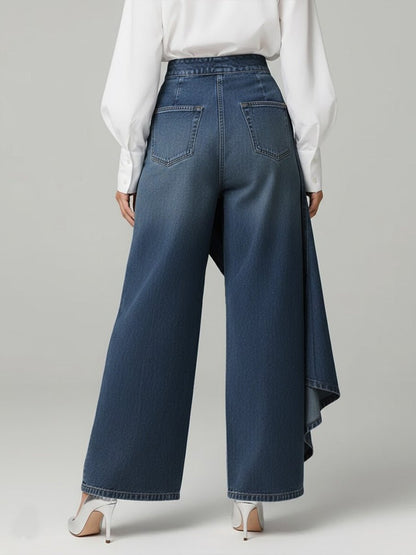 Pantalones Denim de Pierna Ancha con Tiro Alto y Botones | Corte Relajado